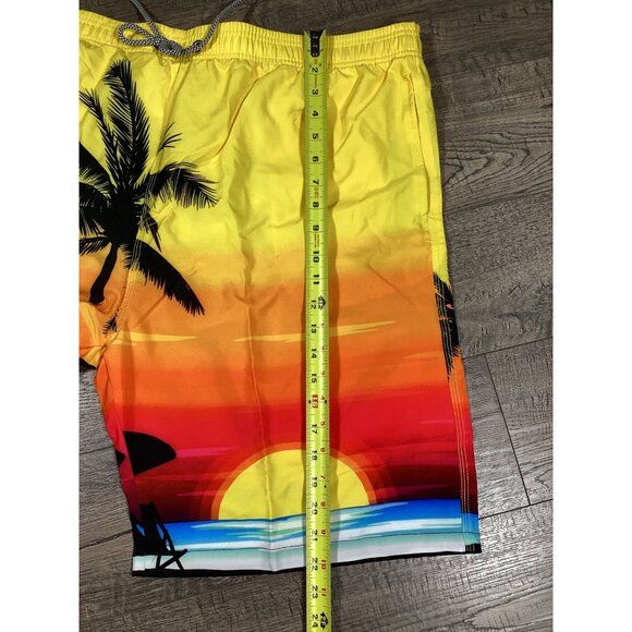 Aptro Mens Sunset & Palm Tree Orange Swim Trunks Size 3XL Elastic waistband NEW - Picture 7 of 9